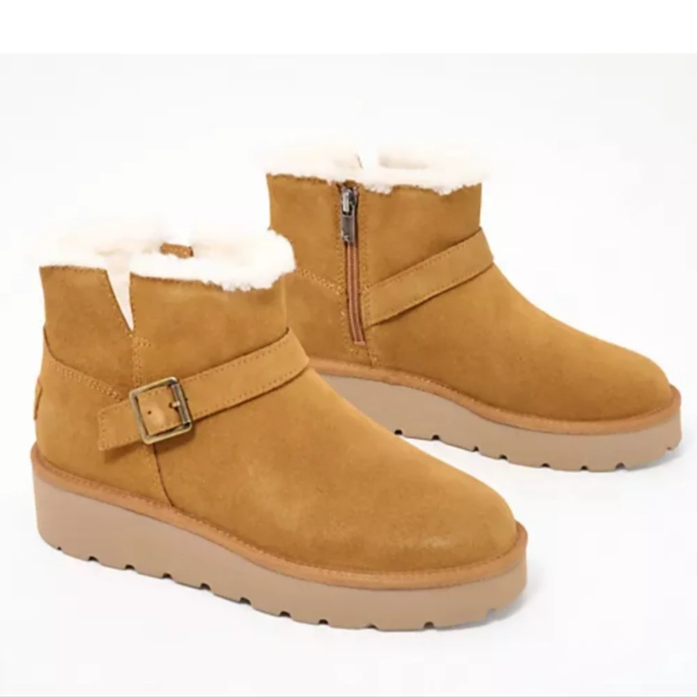 New UGG Koolaburra Suede Wedge Kelissa Mini Winter Boot In Tan 🤎 Size 10_15